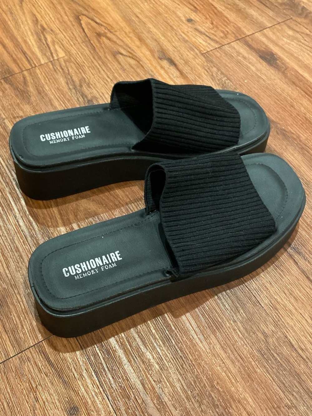 Cushionaire Women's Black Memory Foam Slide Sandals